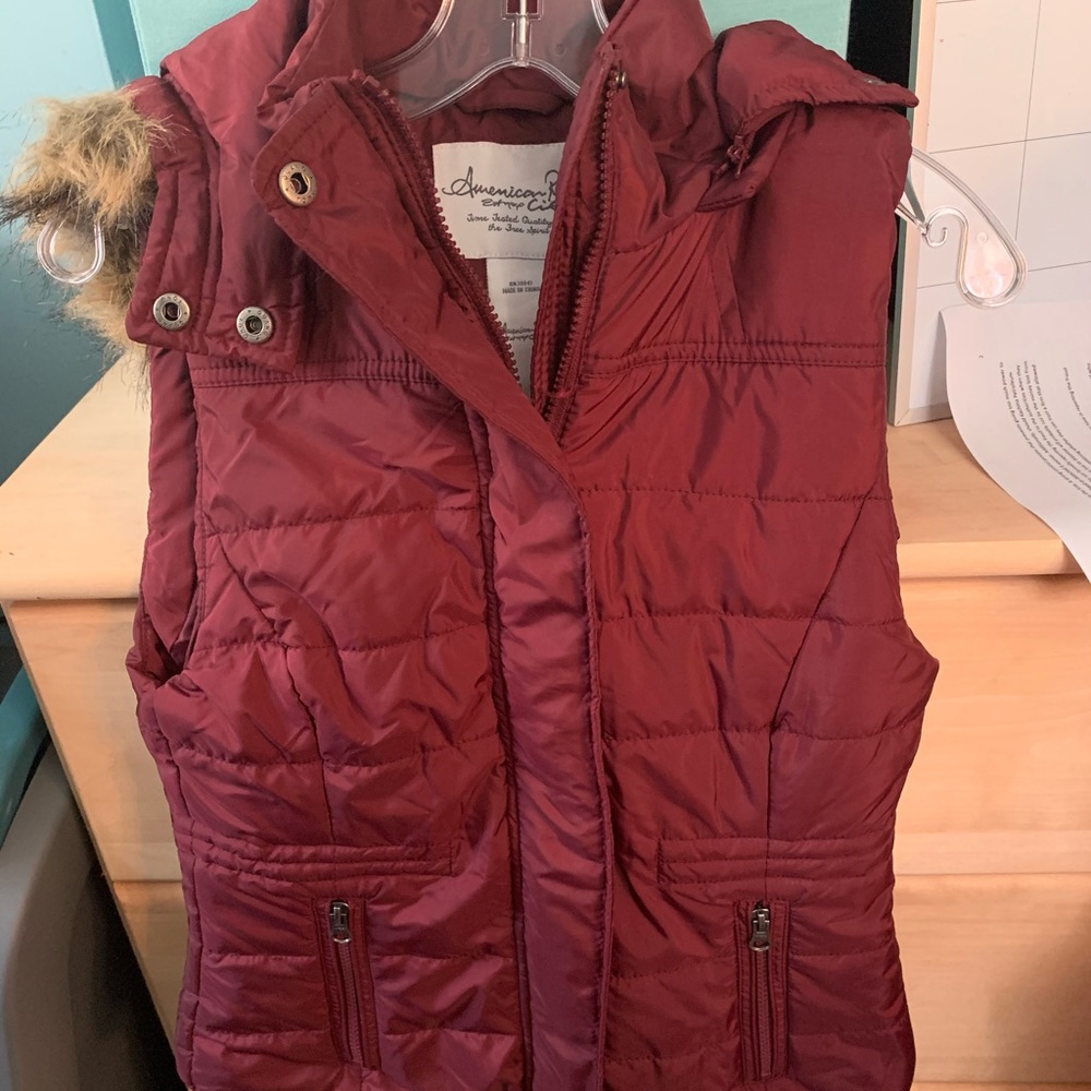 Maroon Vest with fur hood